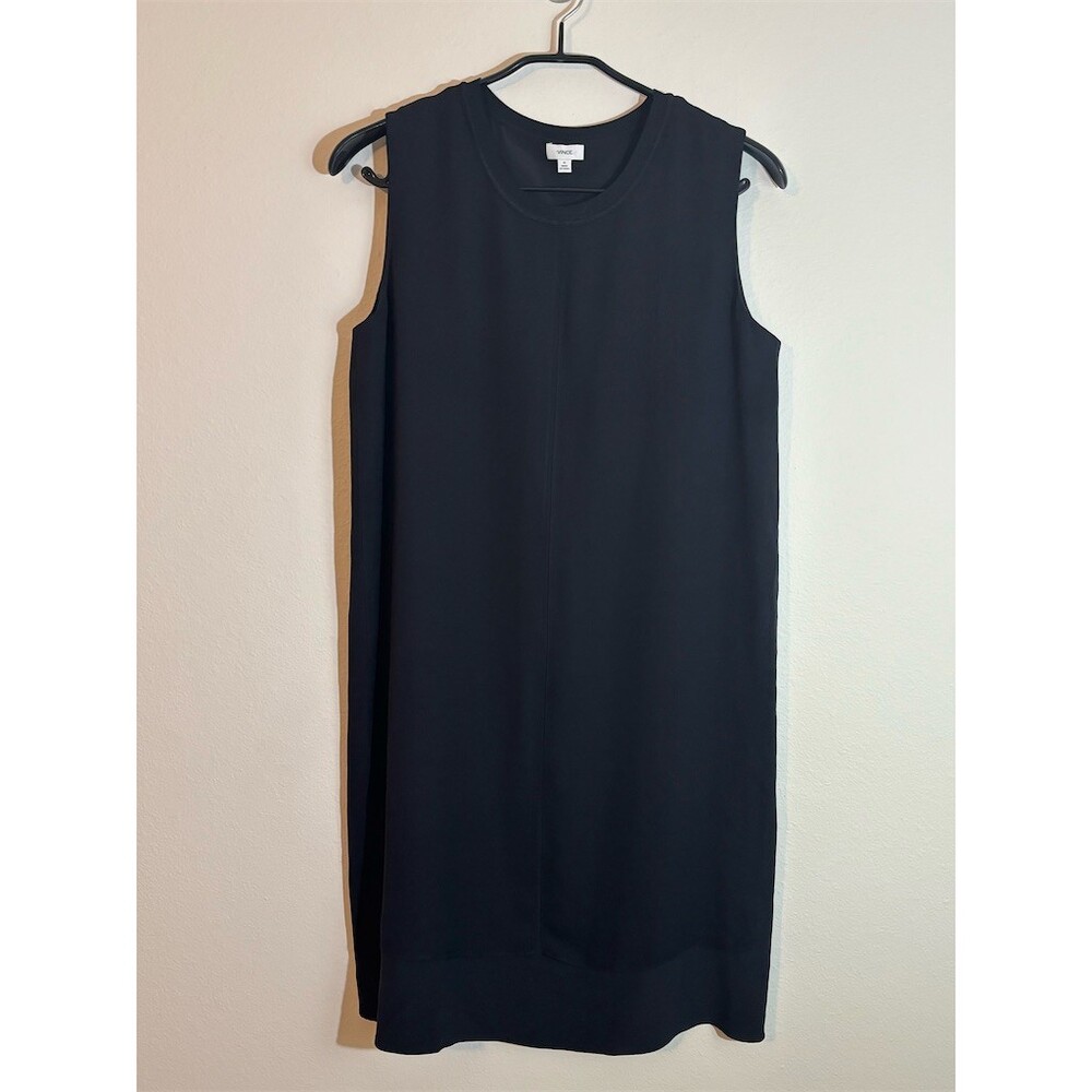 Vince 100% Silk Black Sleeveless Shift Knee Length Dress SZ Medium